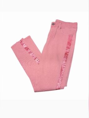 Articles Of Society Pink Skinny Denim Jeans Dark Pink Sparkly Stripes Size 27